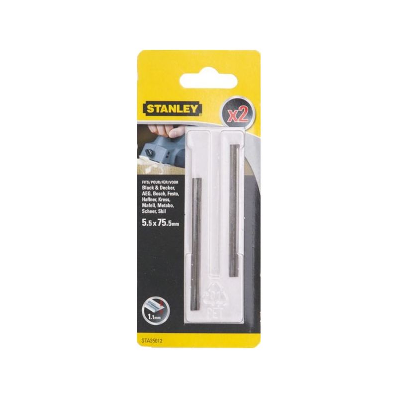 CUCHILLA CEPILLO ELEC. REVERS. 75,5MM ANCHO TCT STANLEY 2 PZ