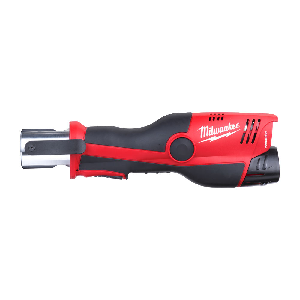 Prensadora hidráulica subcompacta M12™ FORCE LOGIC™, fuerza de prensado 19kN, 40000 ciclos de prensado entre mantenimientos, capacidad máxima 35mm en metal y 40mm en plástico. Se suministra con 2 baterías M12B2 y cargador C12C, en kitbox