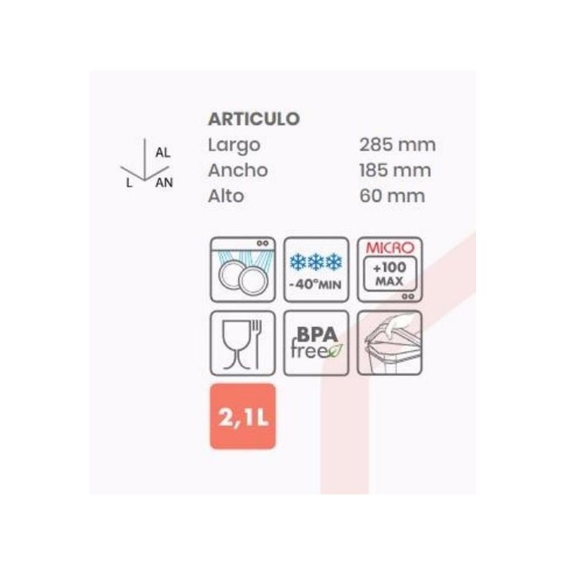 HERMETICO ALIMEN. RECT 2,1LT AZ PL TATAY                    