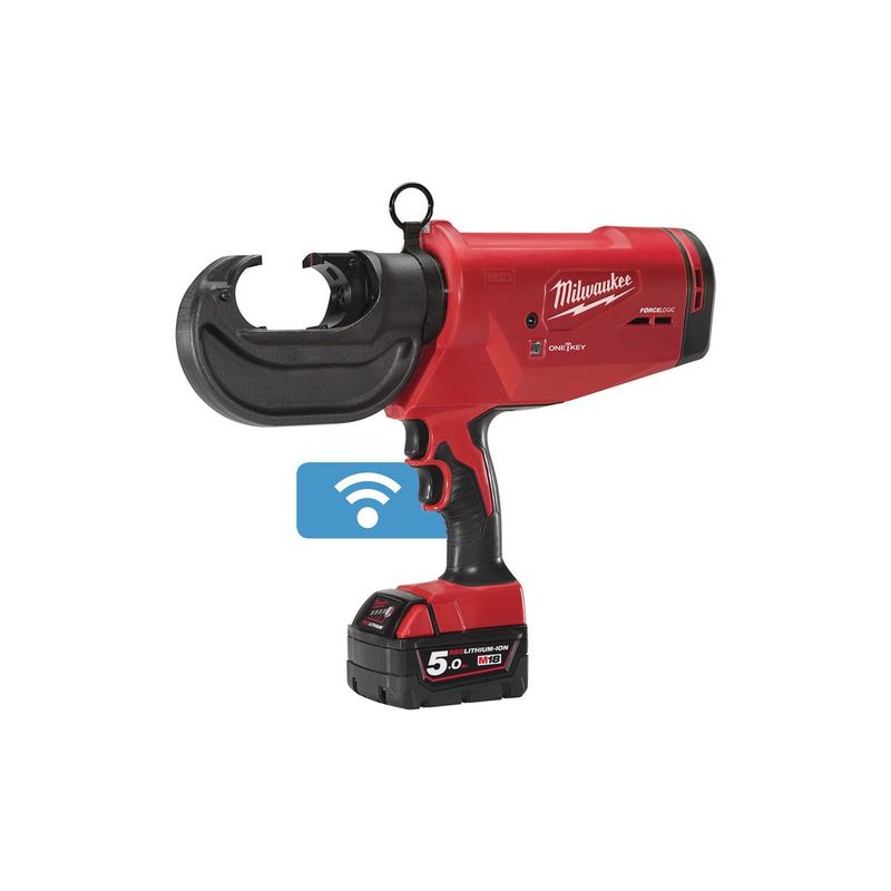 M18HCCT109/42-522C Crimpadora de cable hidráulica M18™ ONE-KEY™ FORCE LOGIC™, fuerza de prensado 109kN, capacidad máxima 400mm². Se suministra con 1 batería M18B5, 1 batería M18B2 y cargador rápido M12-18FC, en kitbox