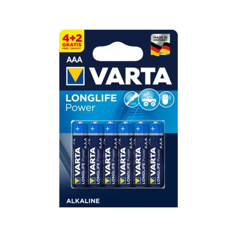 PILA ALCALINA LR03 AAA 1,5V LONGLIFE POWER VARTA 6 PZ