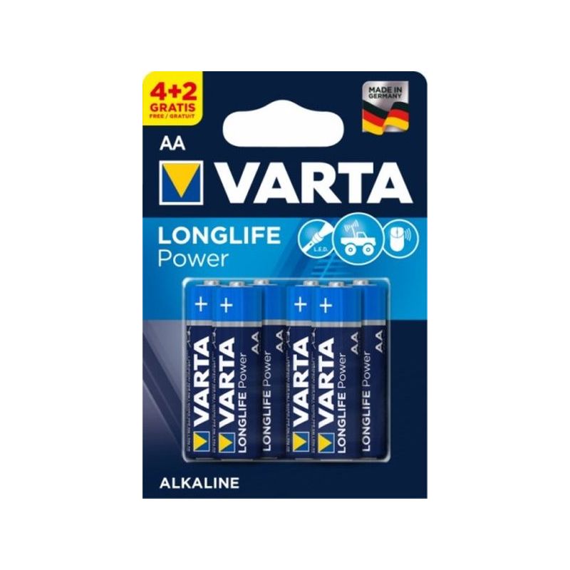 PILA ALCALINA LR06 AA 1,5V LONGLIFE POWER VARTA 6 PZ