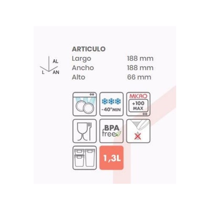 HERMETICO ALIMEN. CUADRADO 1,3LT JUNTA VERDE CLIP SAFE PL TA