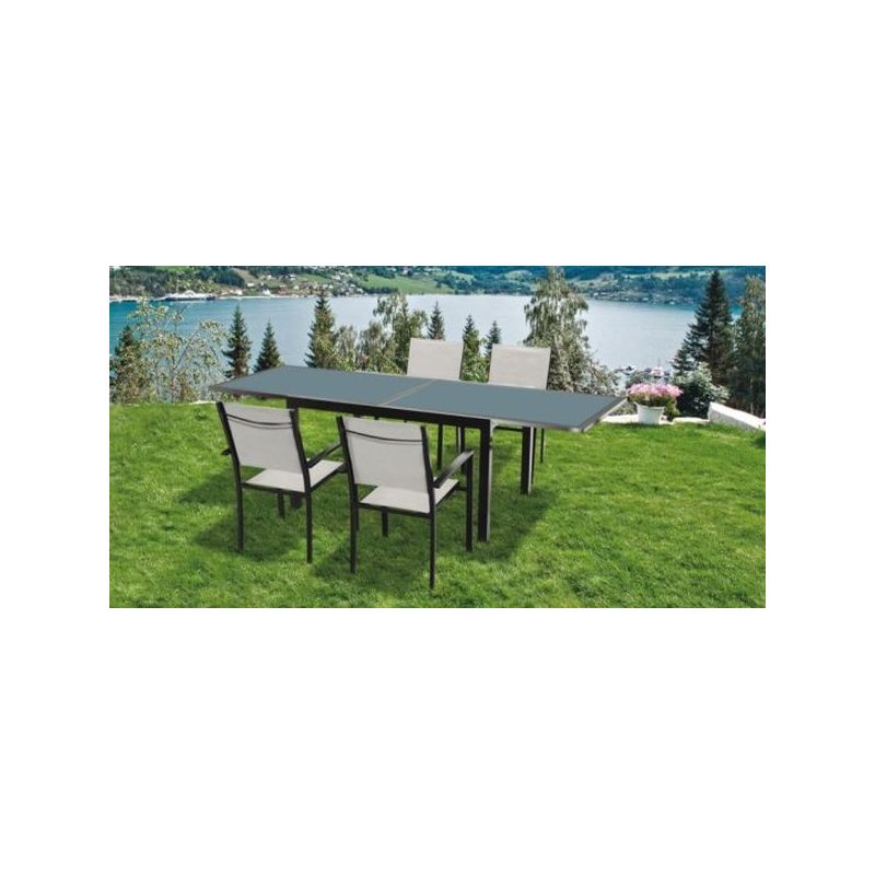 MESA JARD 80/160X80X75CM EXTEN NATUUR ALUMINIO/CRISTAL ANTR.