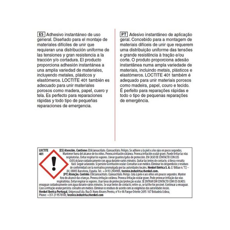 ADHESIVO INSTANTANEO 3 GR 3GR LOCTITE 401 LOCTITE