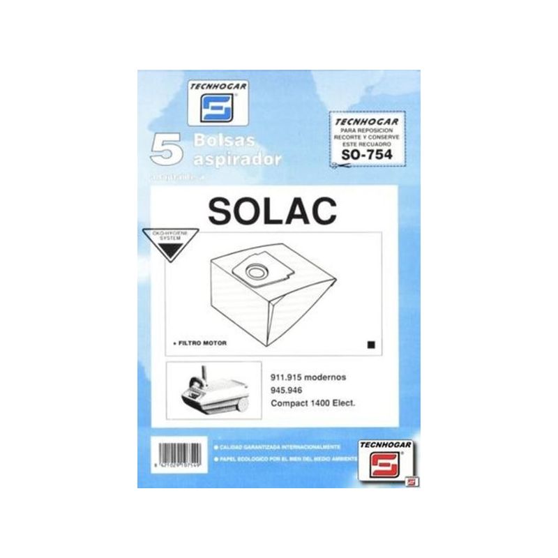 BOLSA ASPIRADOR PAPEL SOLAC 911 910754 THOGAR 5 PZ RF