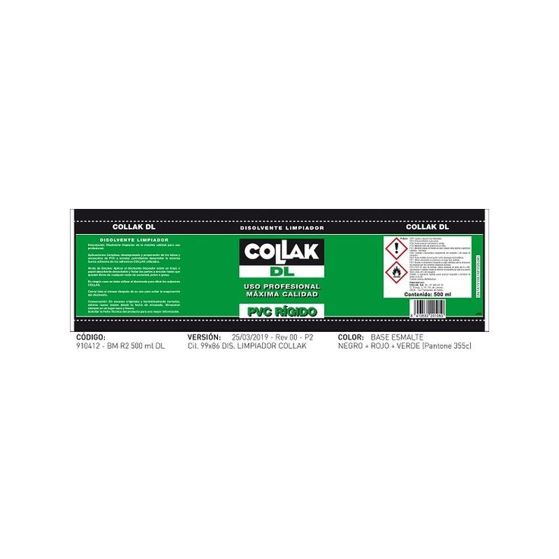DISOLVENTE LIMP TUBERIA PVC 500ML INC. COLLAK 500 ML