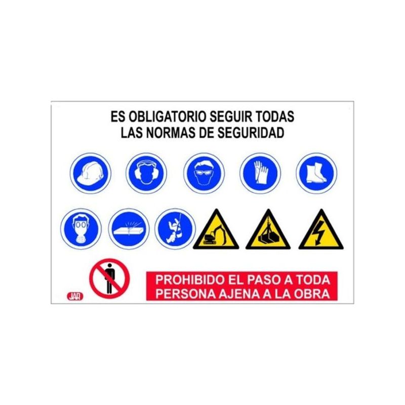 CARTEL SEÑALIZACION 100X70CM COMBIN. 12 SEÑALES OBRA HORIZ P
