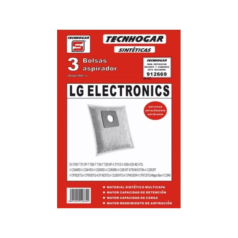 BOLSA ASPIRADOR SINT. LG-7000 915669 THOGAR 3 PZ RF