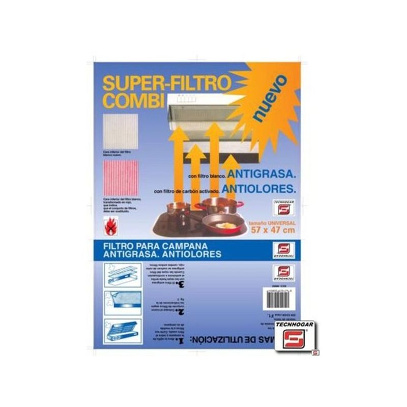 FILTRO CAMPANA EXTRACTORA 60CM CARBONO ACTIVADO TECNHOGAR