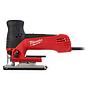 Sierra de calar de puño abierto de 710W, capacidad máxima en madera 120mm, carrera 26mm, 500-2800cpm. Se suministra en kitbox